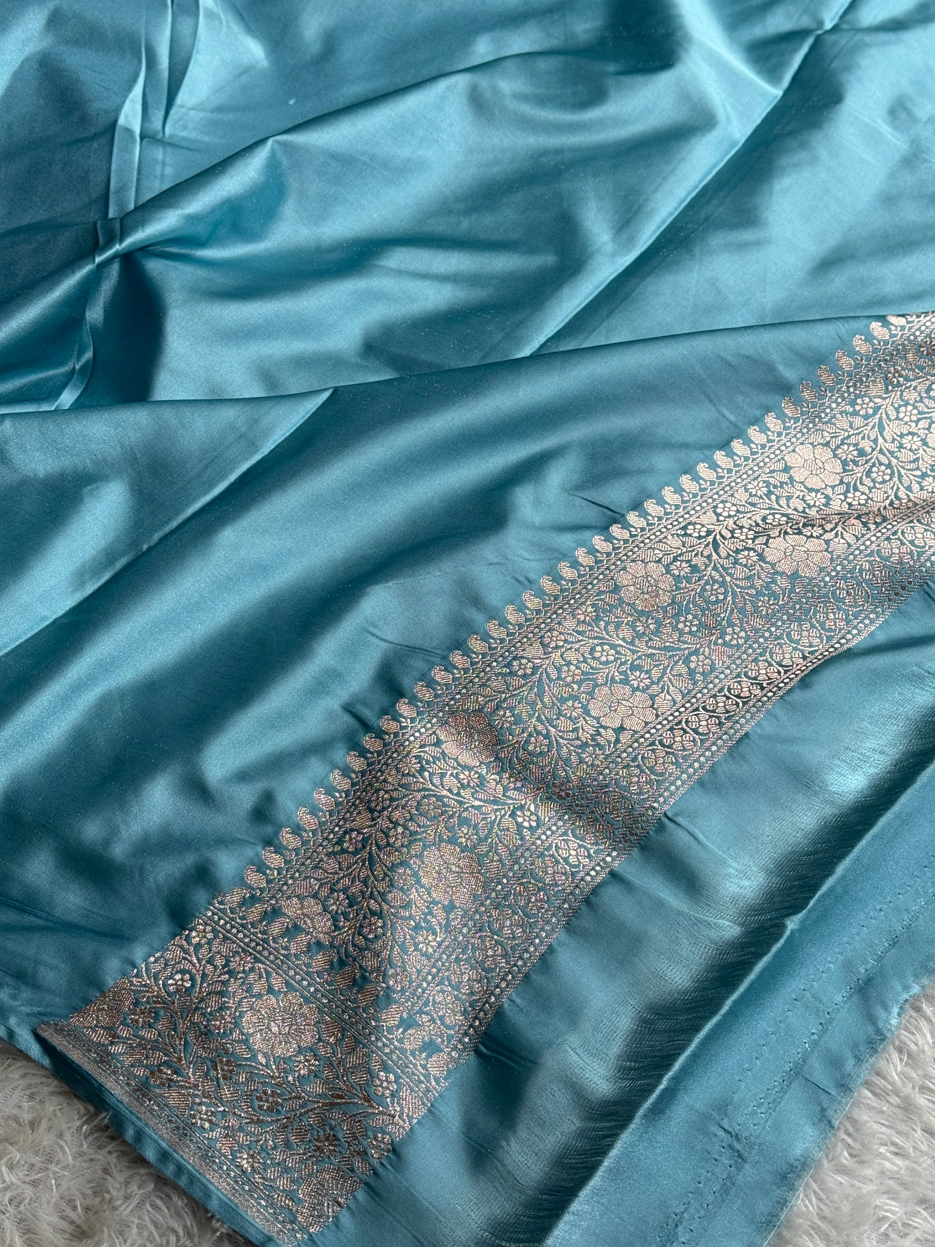 🌿 Sea Green Mashru Kataan Silk Saree with Zari Meena Woven Design MKS382