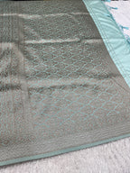 Sea green Banarasi Dupion Silk Saree with Embossed Antique Zari Weaving & Rich Antique Zari Pallu | STF75