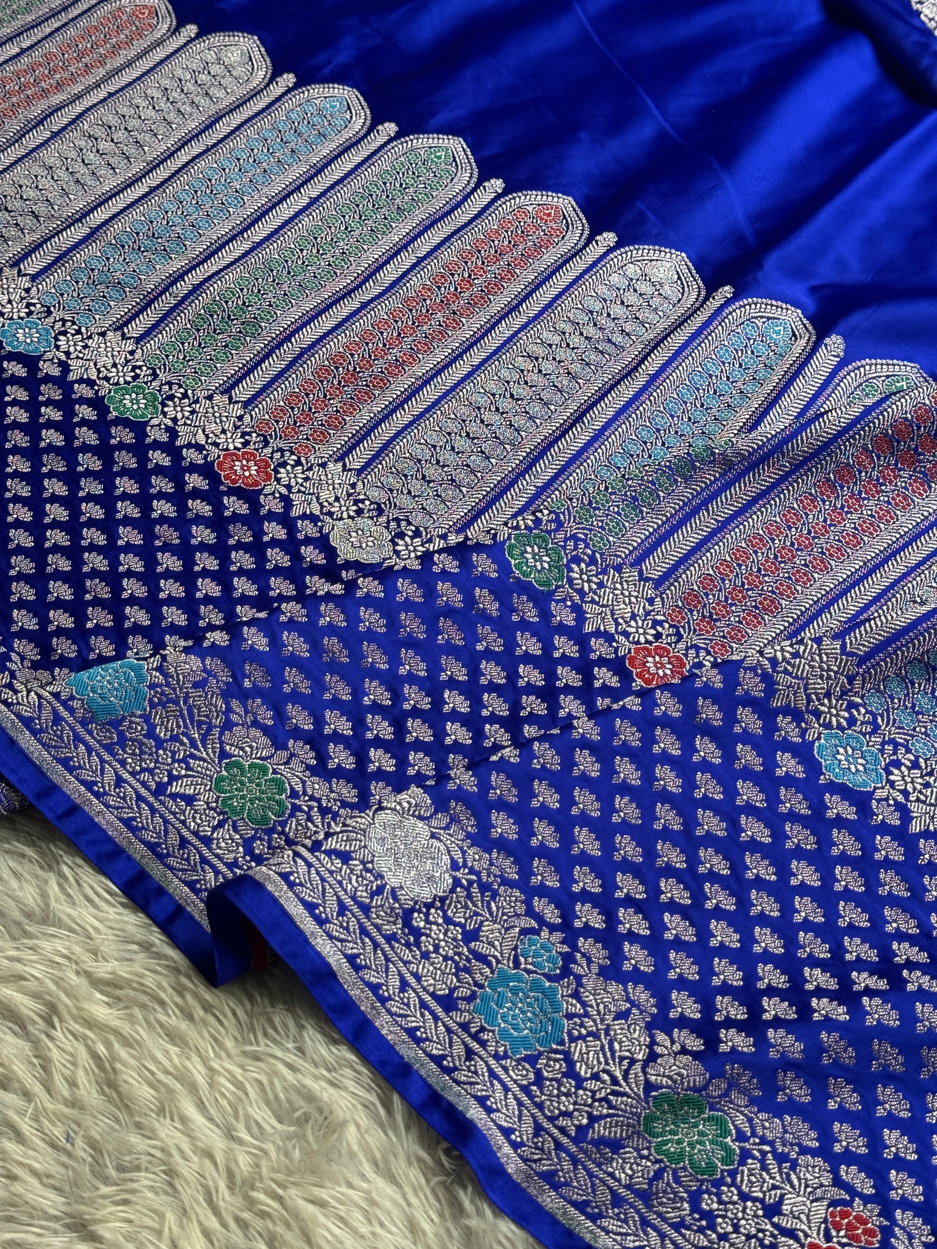 Royal Blue Meena Work Banarasi Mashru Silk Saree with Jacquard Weave MKS301