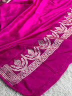 Royal Blue Mashru Kataan Silk Saree with Buta Woven Design & Rani Pink Contrast | MKS629