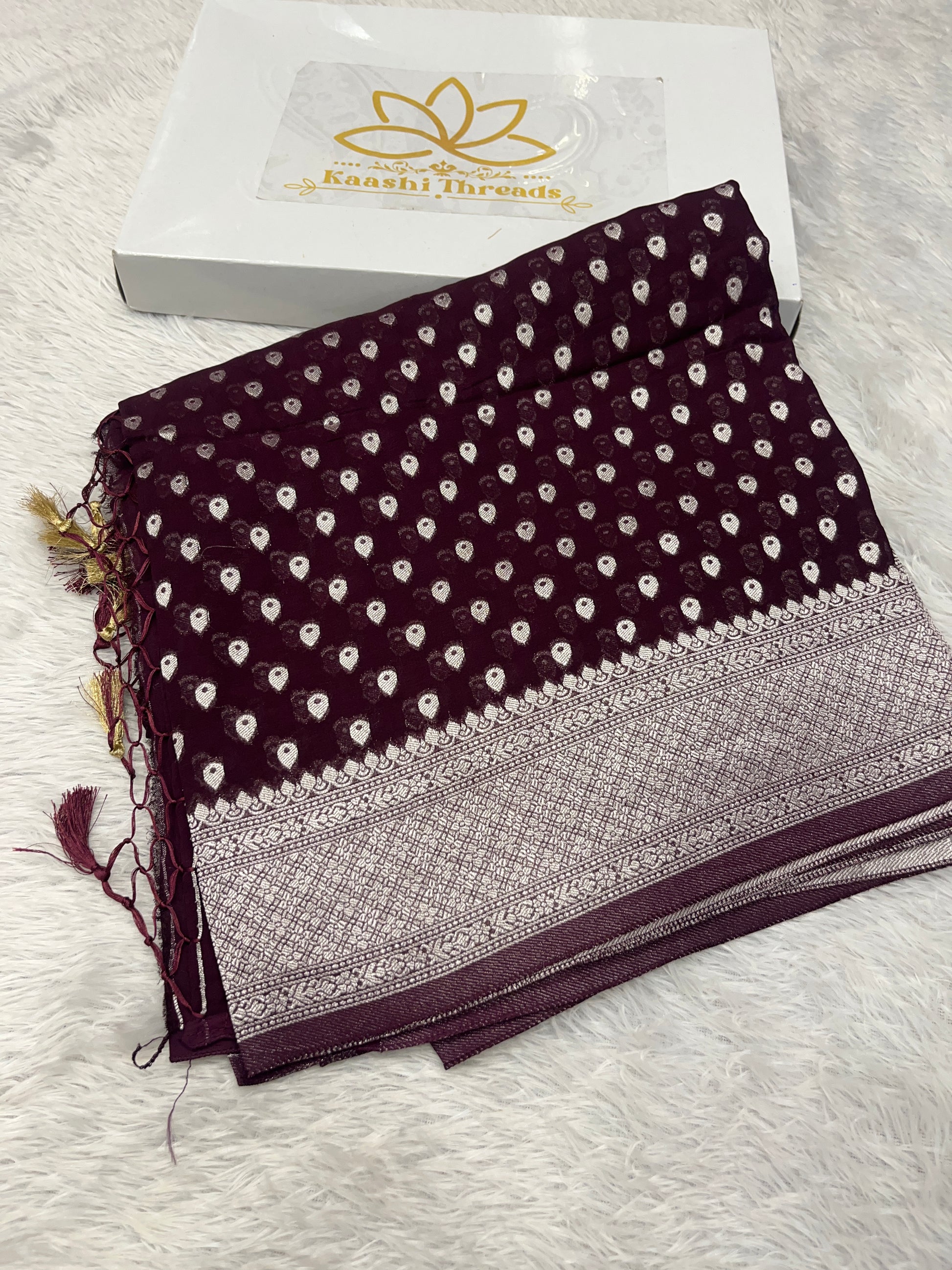 Banarsi Pure Natural Georgette Almond Buti  Design VSG06