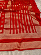 Chinon Silk Horizontal Buta Design Red Color Saree CN09