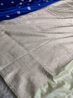 Royal Blue & Beige Mashru Kataan Silk Saree with Chand Taara Zari Buta | Banarasi Saree | MKS785