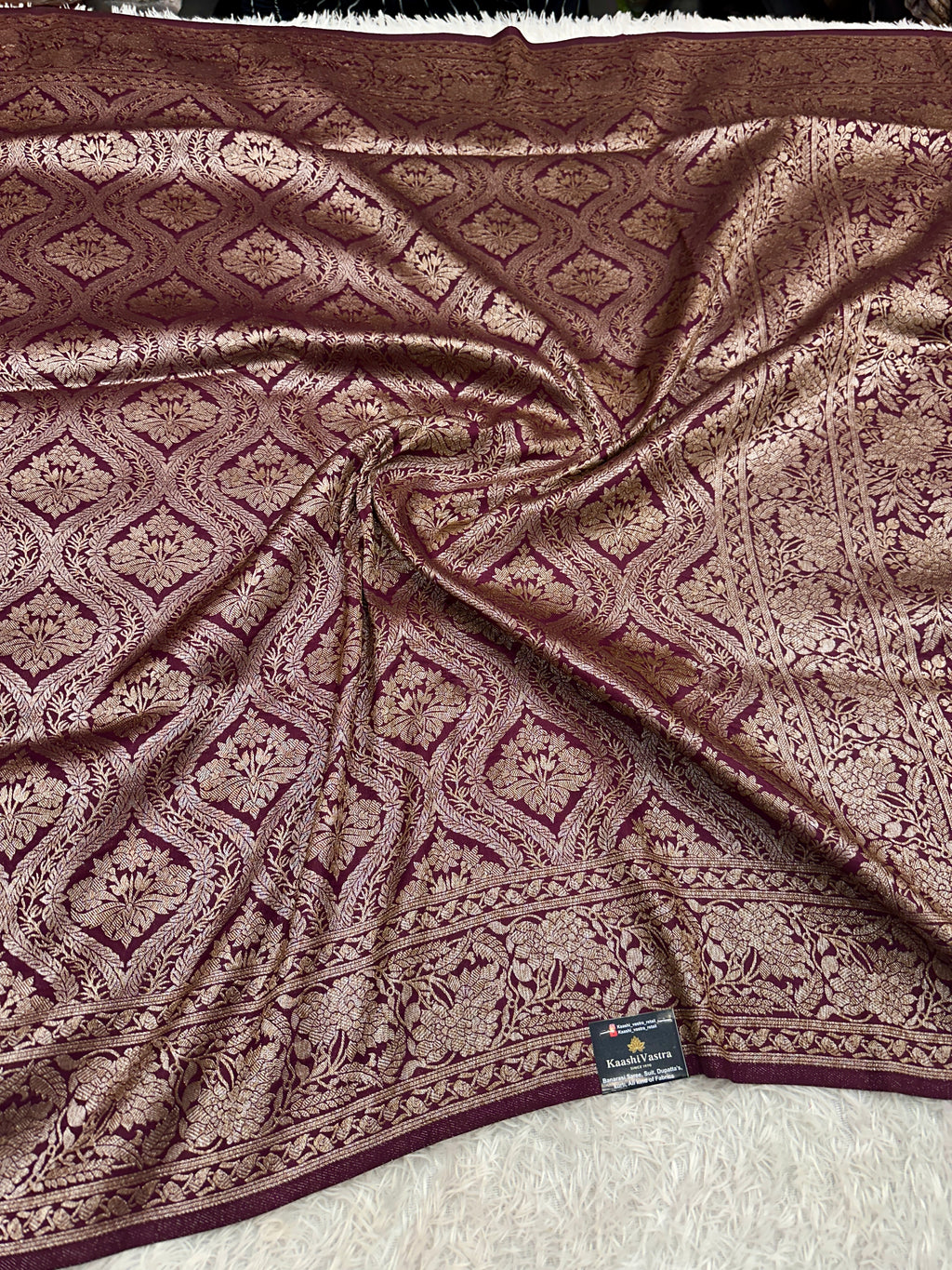 Wine Banarasi Dupion Silk Saree with Embossed Antique Zari Weaving & Rich Antique Zari Pallu | STF65