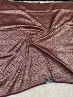 Wine Banarasi Dupion Silk Saree with Embossed Antique Zari Weaving & Rich Antique Zari Pallu | STF65