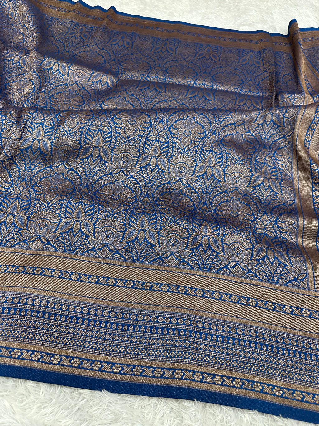 Light Blue Banarasi Dupion Silk Saree with Embossed Antique Zari Weaving & Rich Antique Zari Pallu | STF69