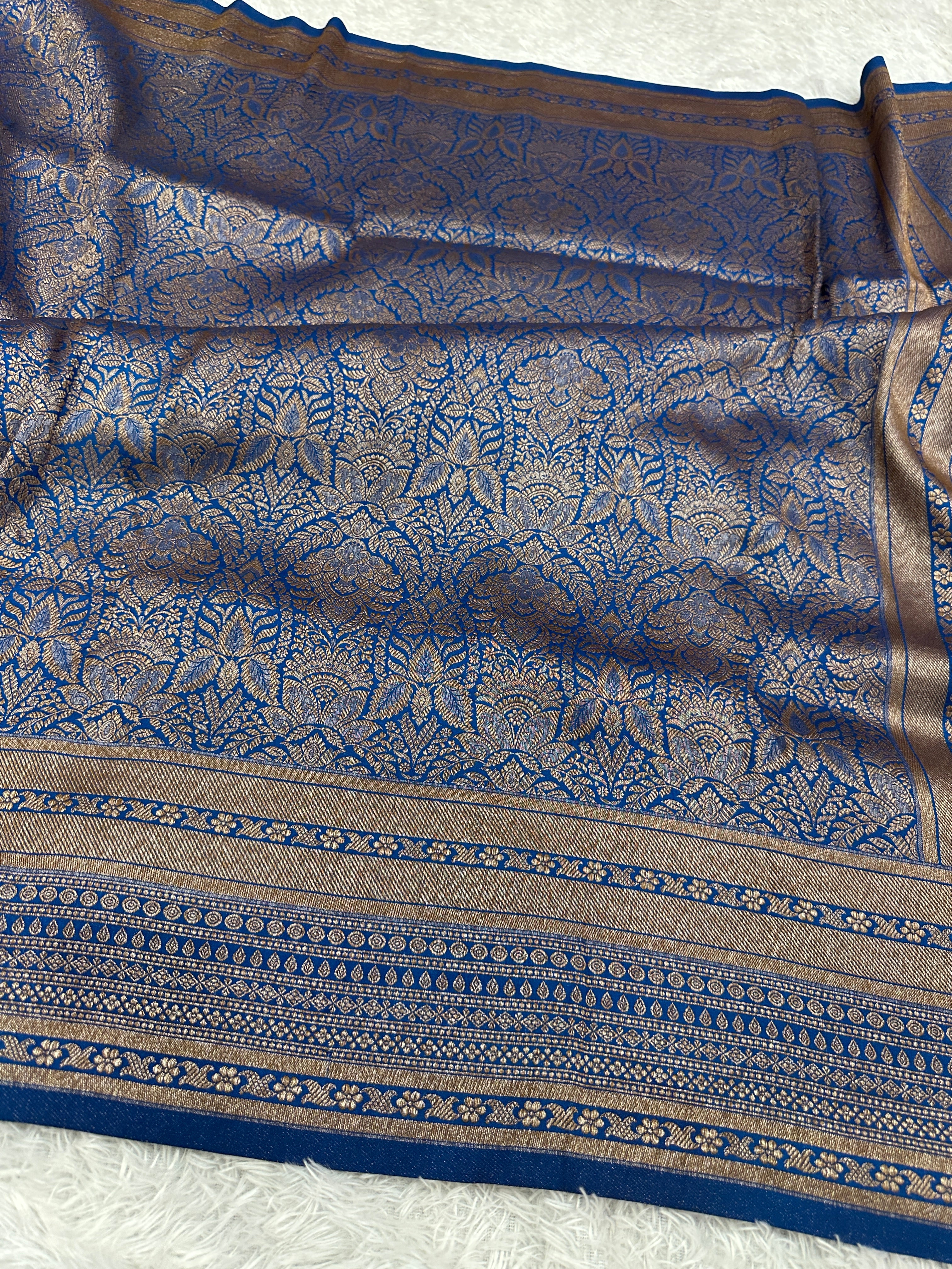 Light Blue Banarasi Dupion Silk Saree with Embossed Antique Zari Weaving & Rich Antique Zari Pallu | STF69