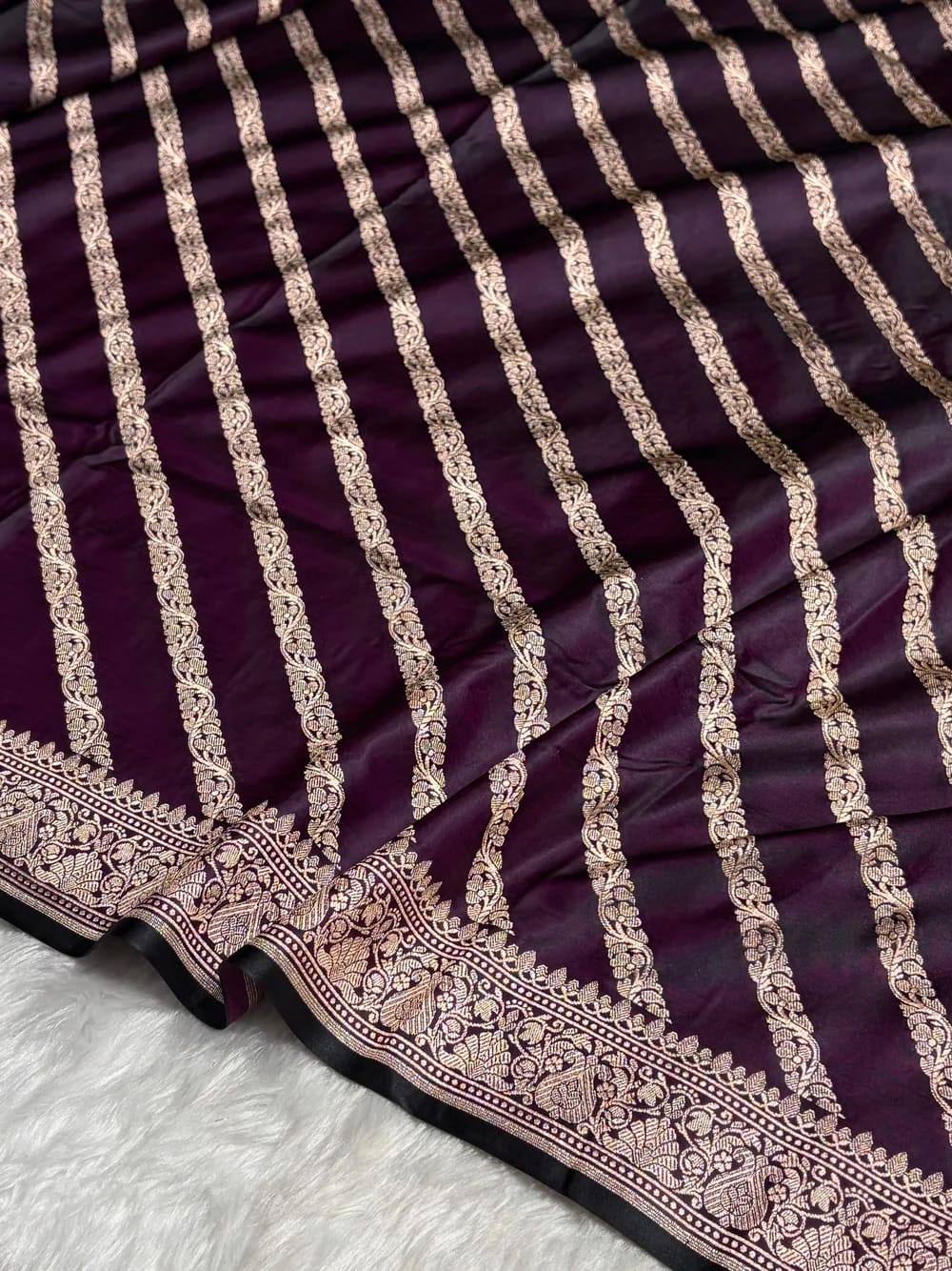 Banarasi Mashru Kataan Silk Saree Featuring Aaddha Zari Weave with Rich Zari Pallu – MKS413