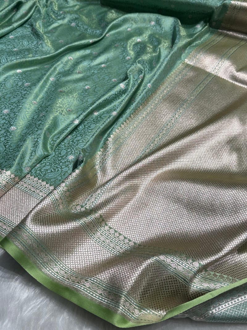 Banarasi Mashru Kataan Silk Saree Featuring Tanchoi Zari Meena Work with Rich Pallu – MKS411