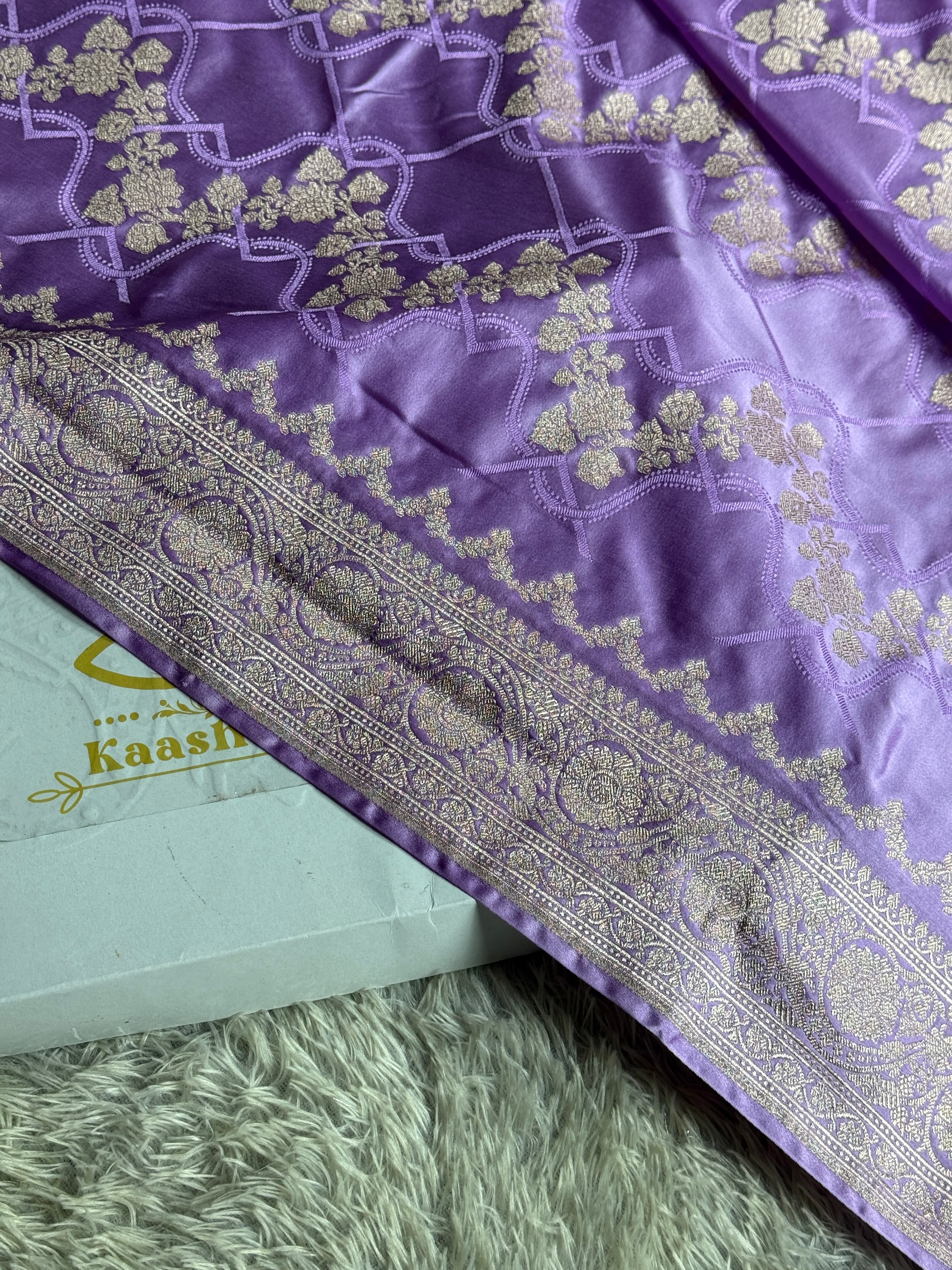 MKS303 – Mauve Banarasi Mashru Silk Saree with Jaal Woven Design & Rupa Sona Zari