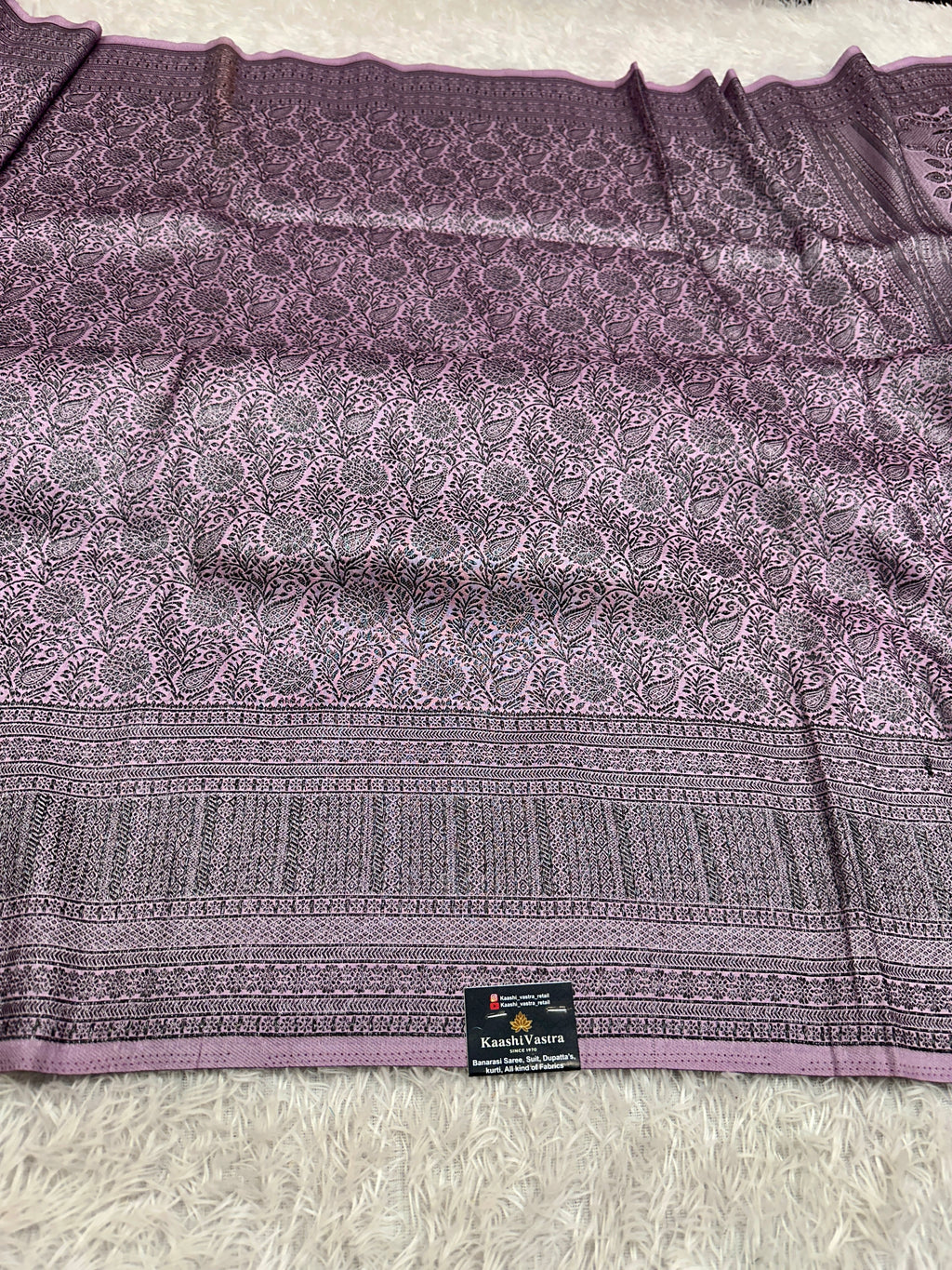 STF56 – Elegant Lavender Dupion Saree with Embossed Square Woven Designs