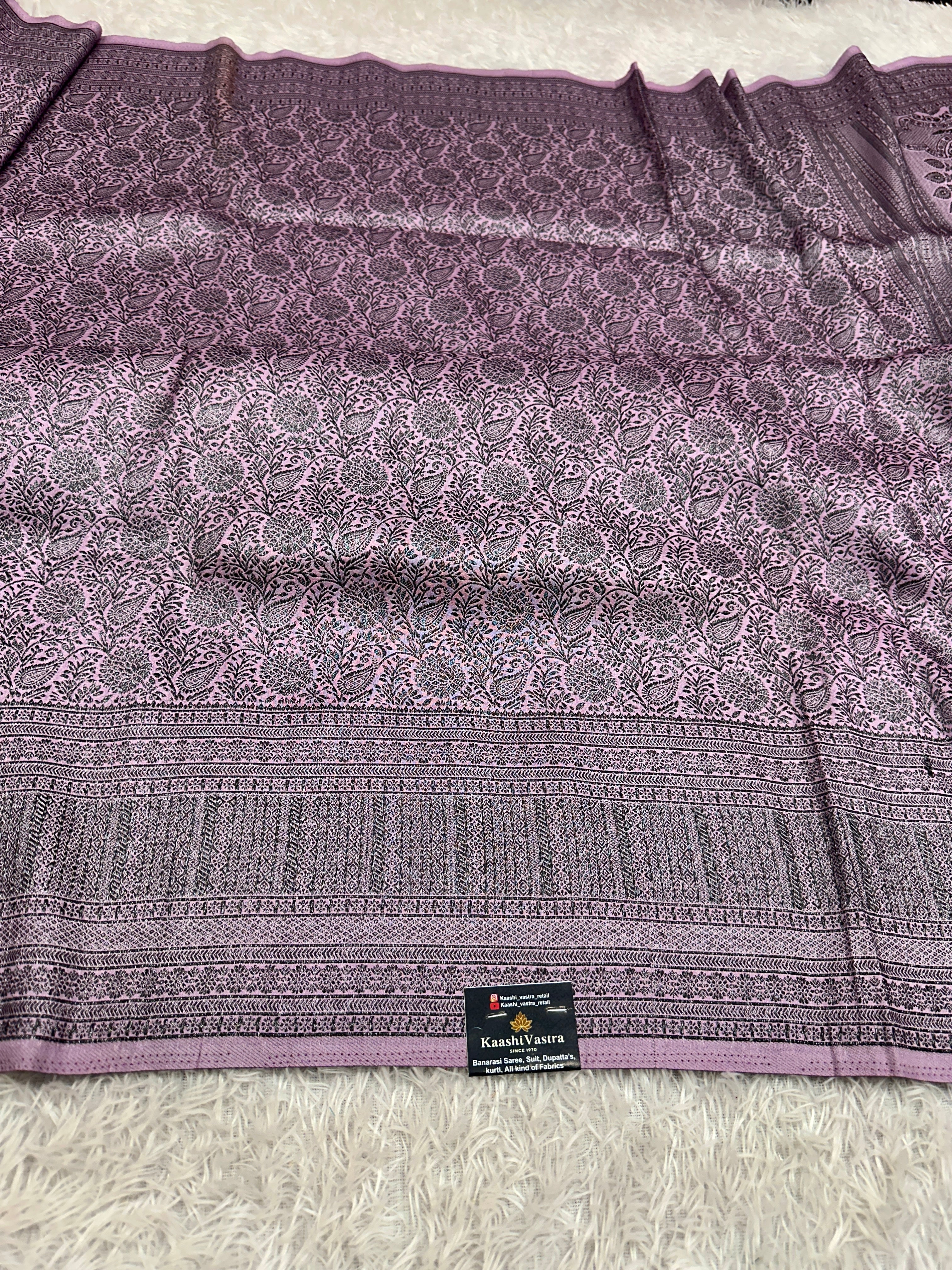 STF56 – Elegant Lavender Dupion Saree with Embossed Square Woven Designs