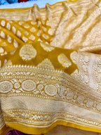 Yellow Pure Natural Silk Khaddi Georgette Saree with Buta Woven Design | PSG11