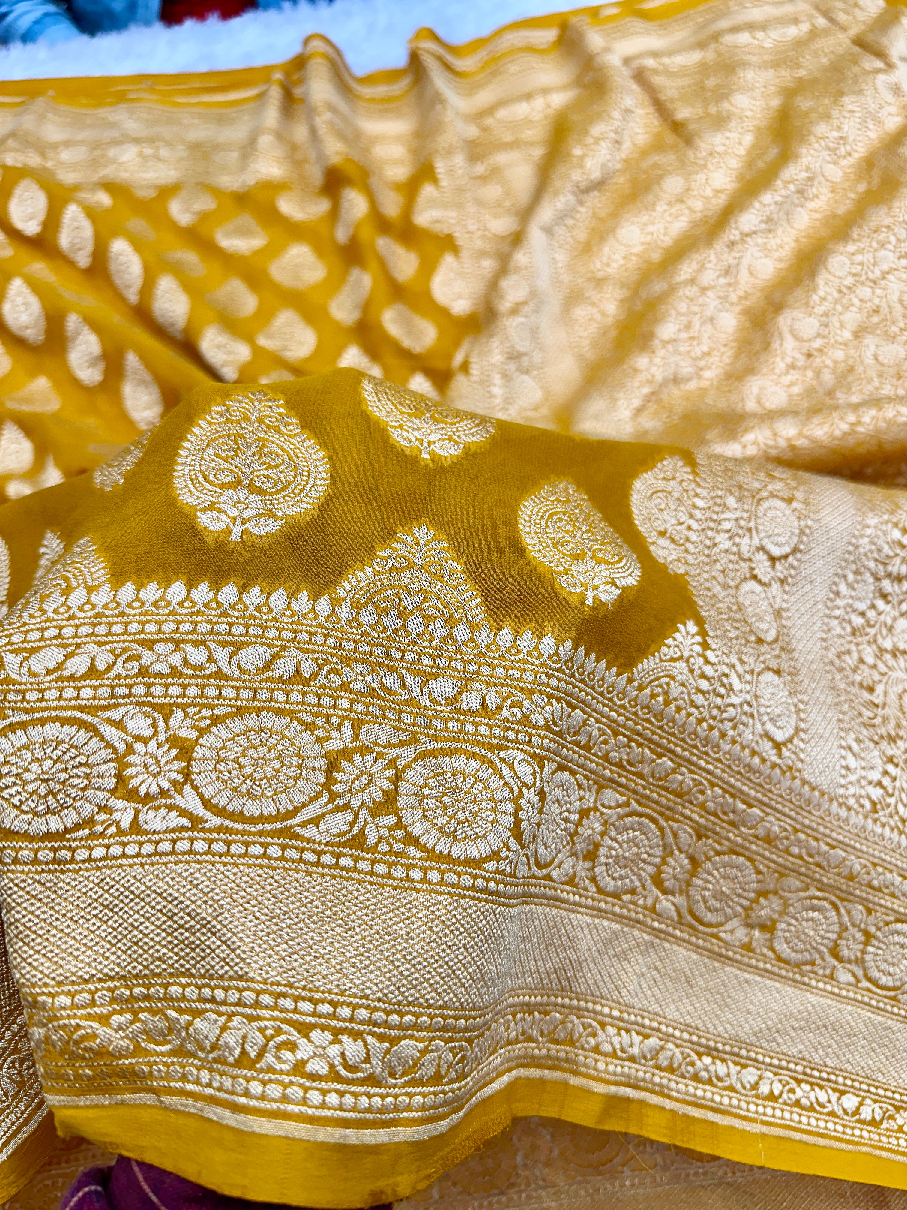 Yellow Pure Natural Silk Khaddi Georgette Saree with Buta Woven Design | PSG11