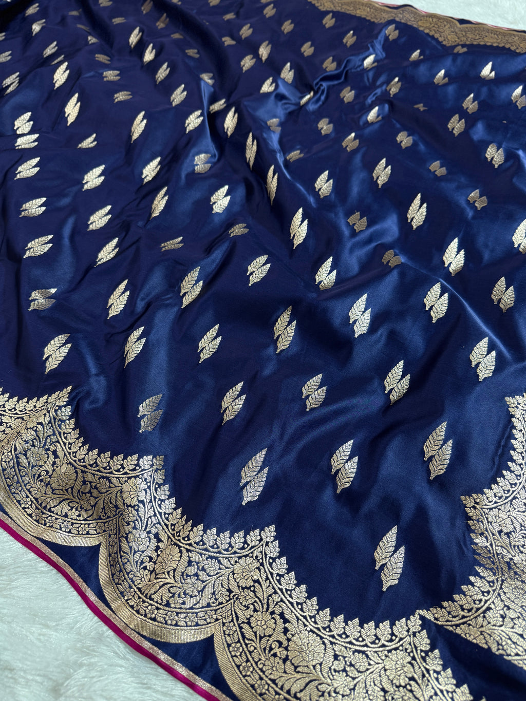 Navy Blue Banarasi Mashru Silk Saree with Jacquard Dual Buta Weave & Fine Zari Highlights MKS088