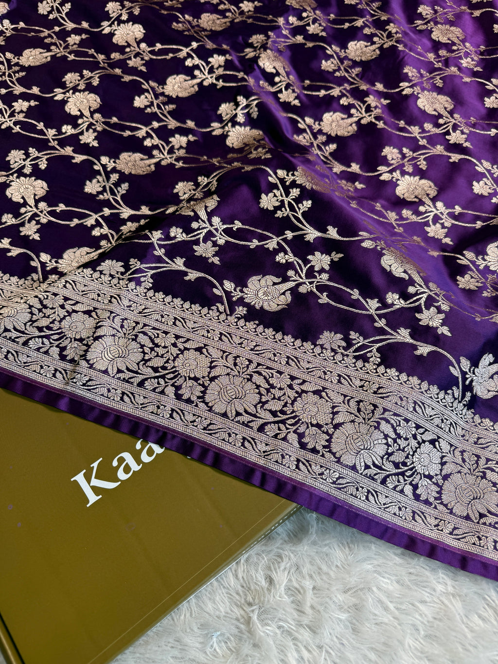 Violet Banarasi Mashru Silk Saree with Jacquard Woven Floral Jaal Design MKS076