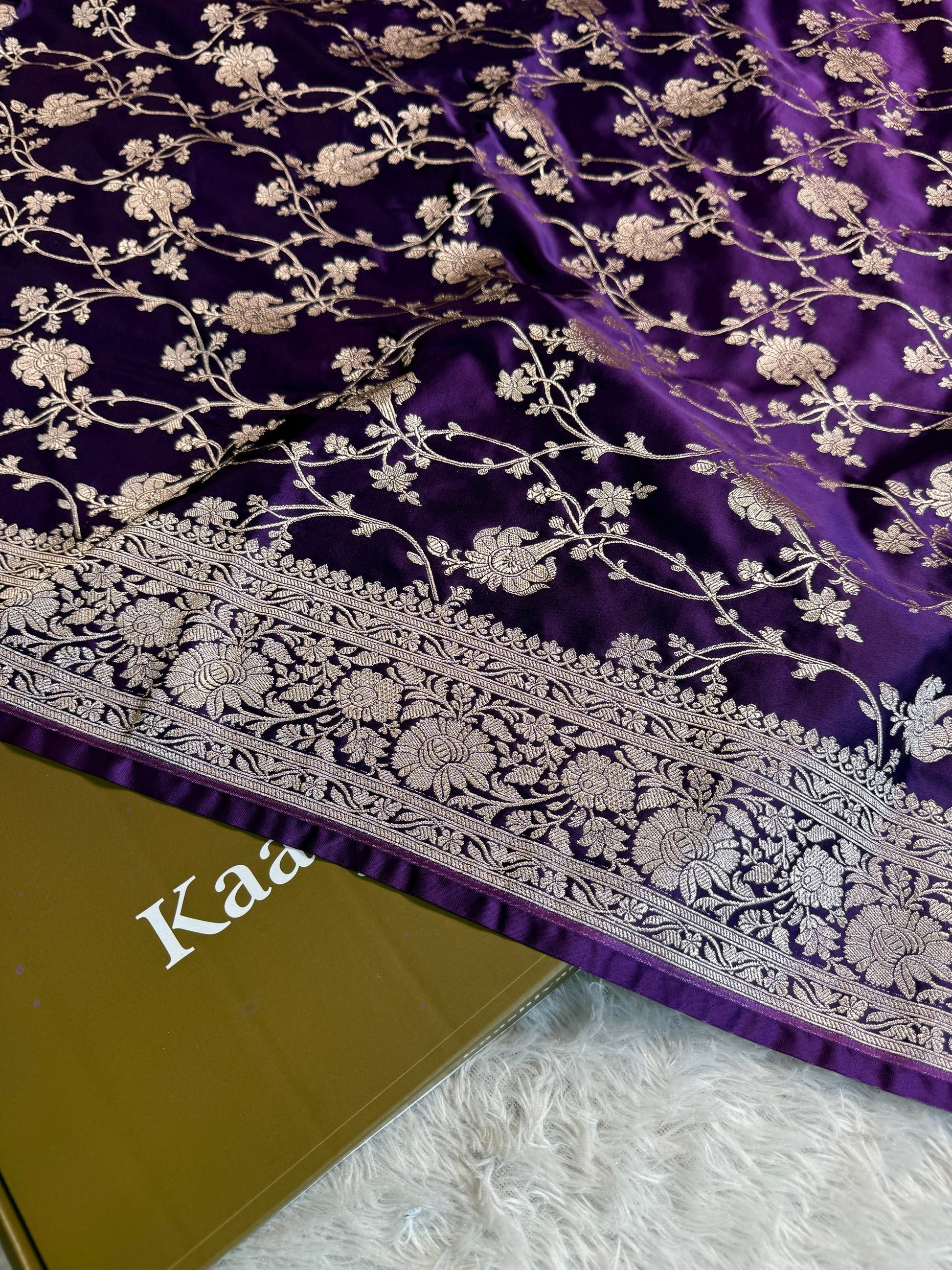 Violet Banarasi Mashru Silk Saree with Jacquard Woven Floral Jaal Design MKS076