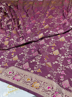 Gajri Banarasi Mashru Kataan Silk Saree with All-Over Jaal Meena Weaving & Rupa-Sona Zari MKS146