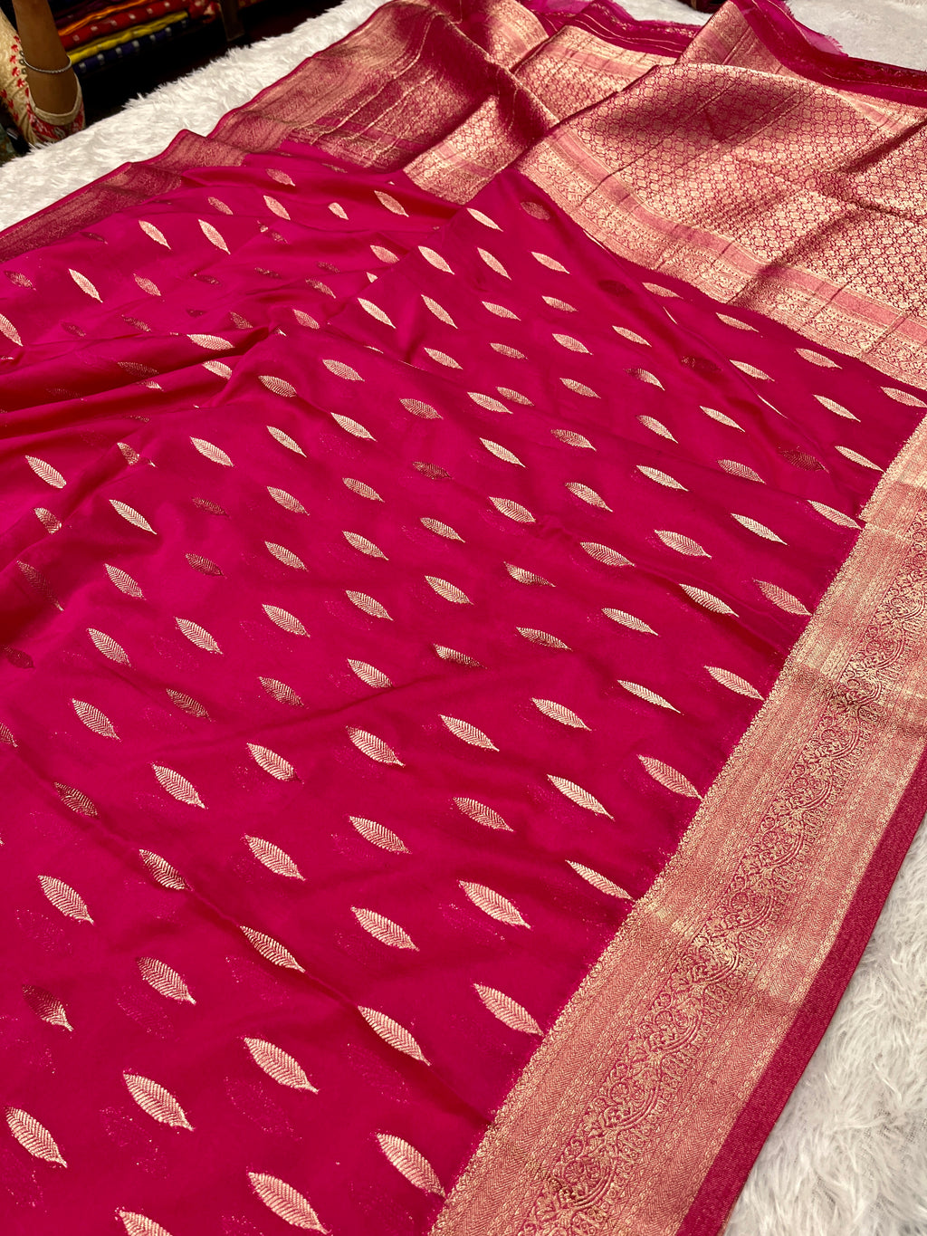 Chinon Silk Andakar Dark Pink Color Saree CN02