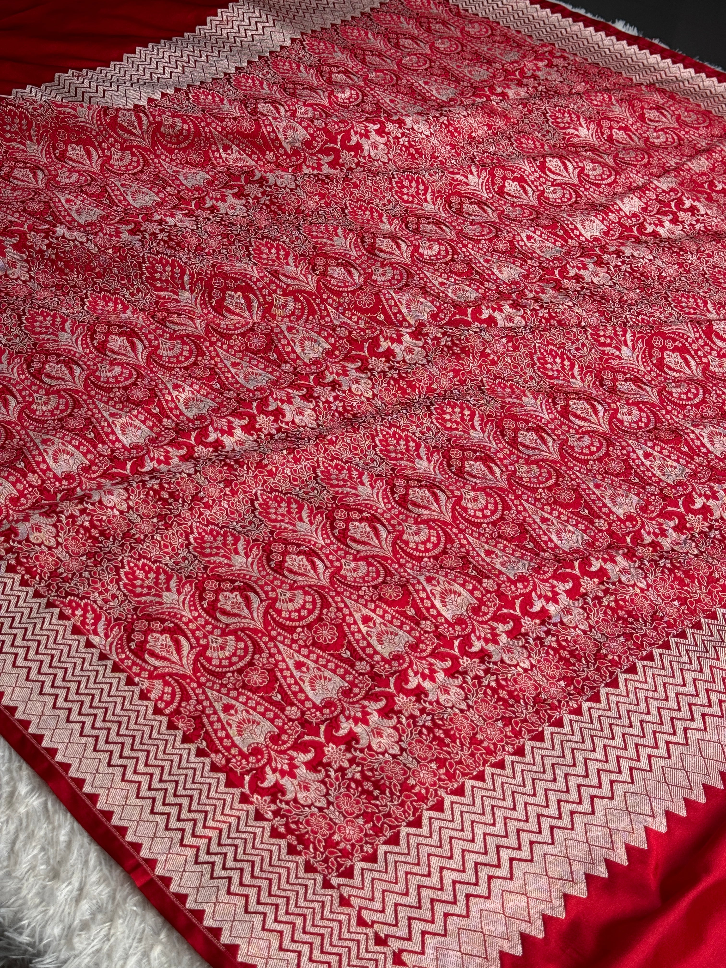 Reddish Pink Mashru Kataan Silk Banarasi Saree with Paithani Zari Pallu | MKS753