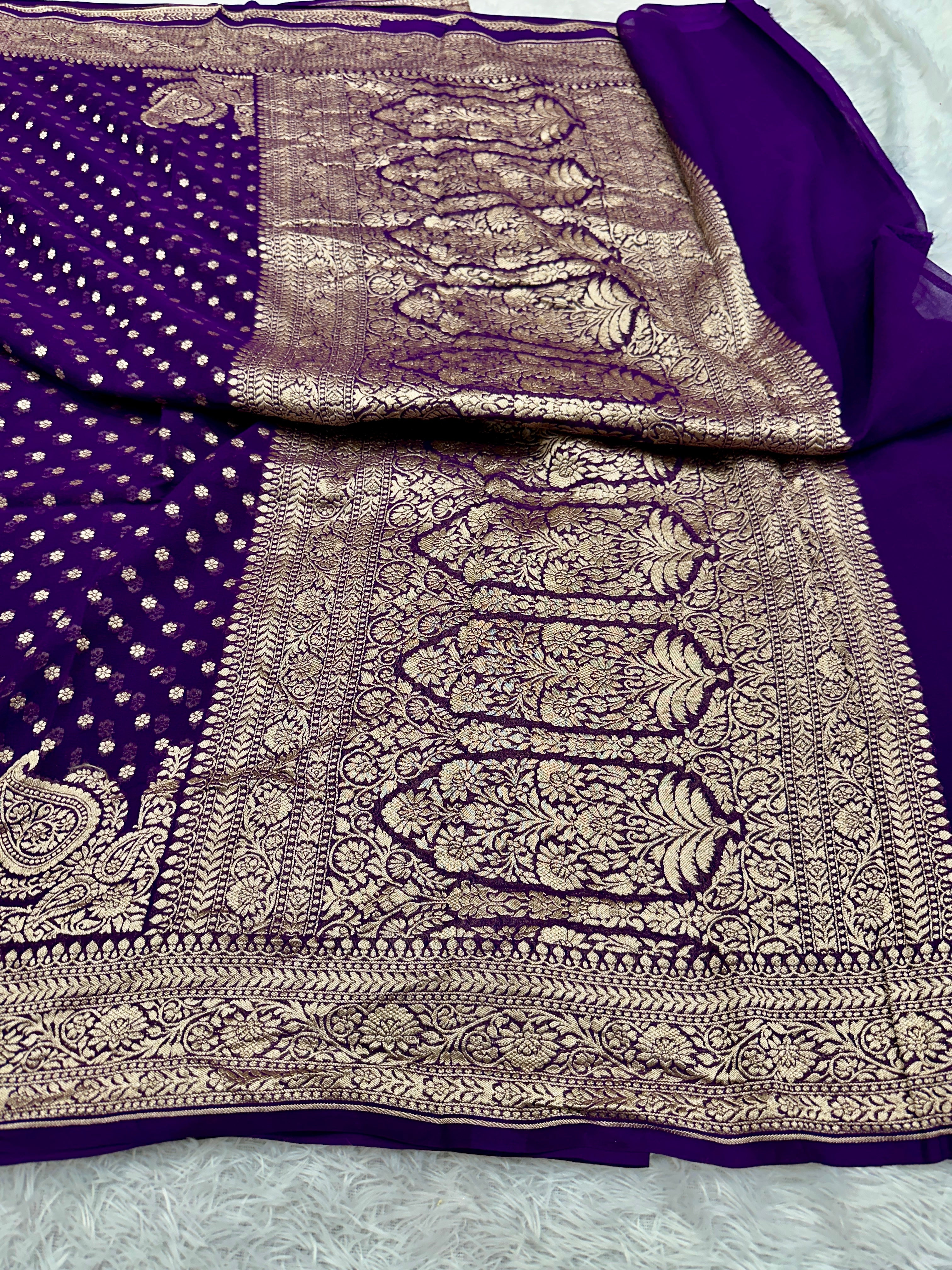 Purple Pure Natural Silk Khaddi Georgette Saree with Neem Zari Buti | PSG11