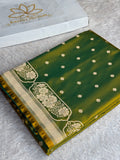 Green Yellow Mashru Kataan Silk Banarasi Saree with Zari Buta Design | MKS741 | Kaashi Threads