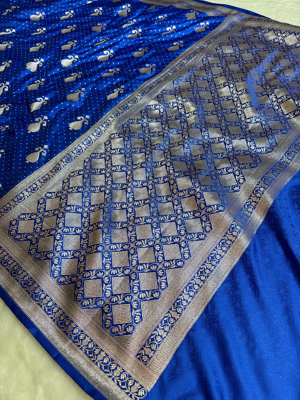Royal Blue Banarasi Mashru Silk Saree with Jacquard Woven Fancy Buta Design MKS089