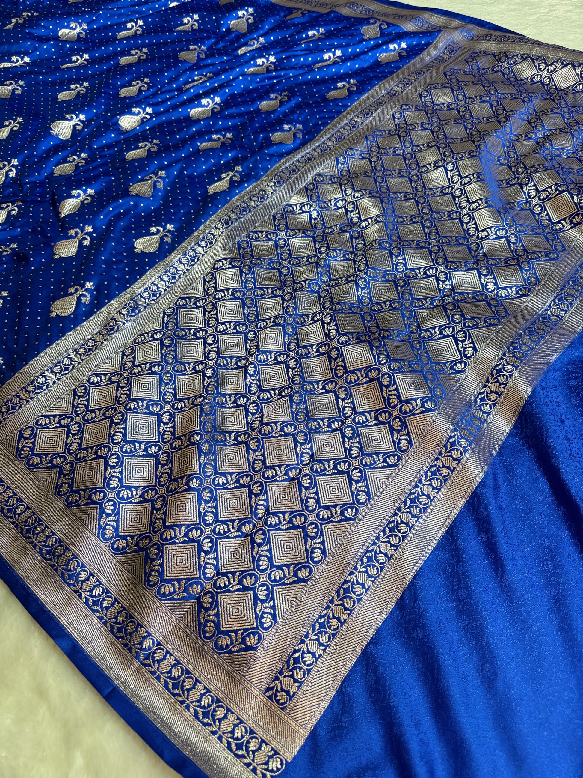 Royal Blue Banarasi Mashru Silk Saree with Jacquard Woven Fancy Buta Design MKS089