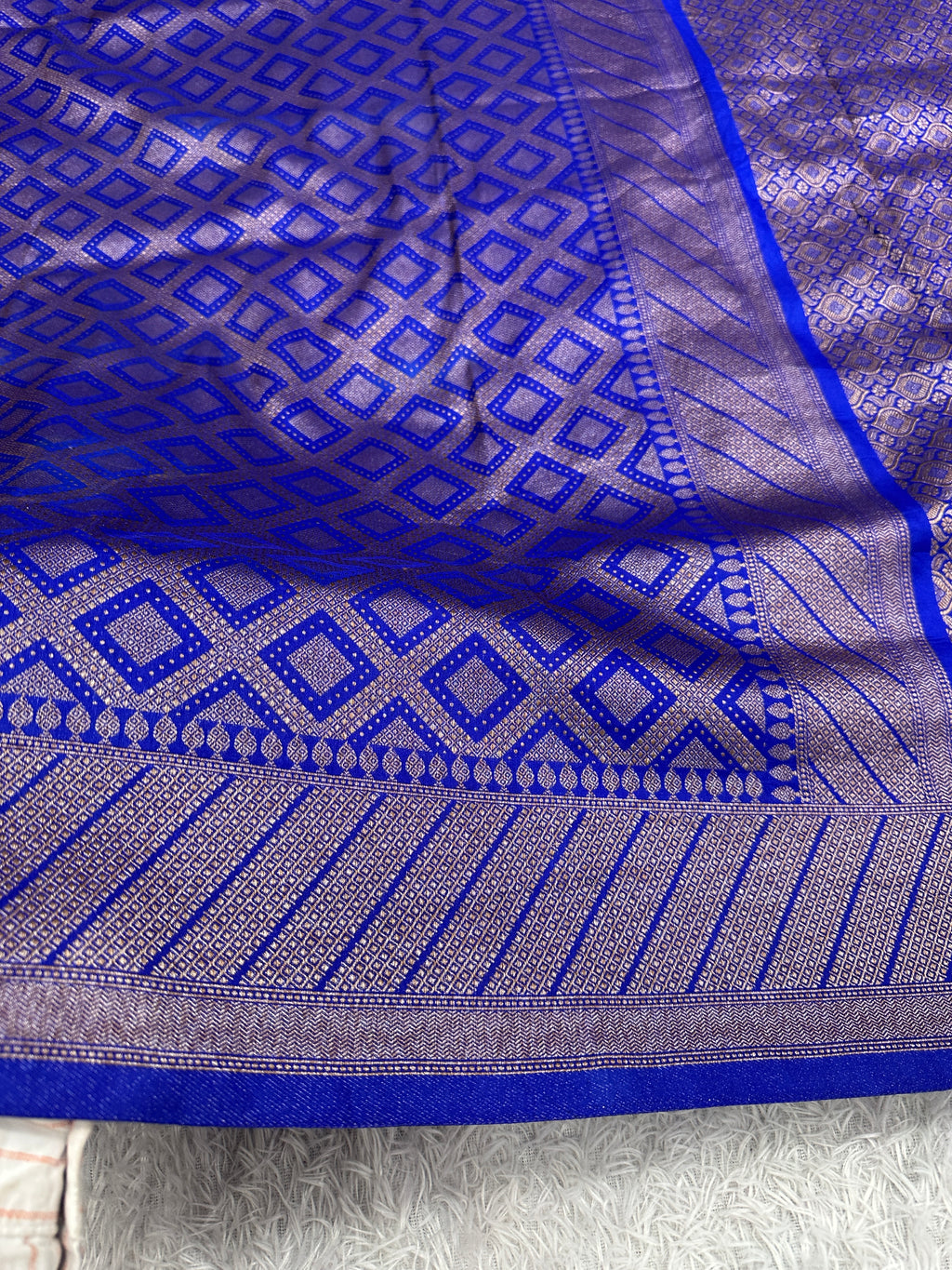 Royal Blue Banarasi Dupion Silk Saree with Embossed Antique Zari Weaving & Rich Antique Zari Pallu | STF115