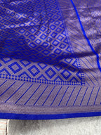 Royal Blue Banarasi Dupion Silk Saree with Embossed Antique Zari Weaving & Rich Antique Zari Pallu | STF115