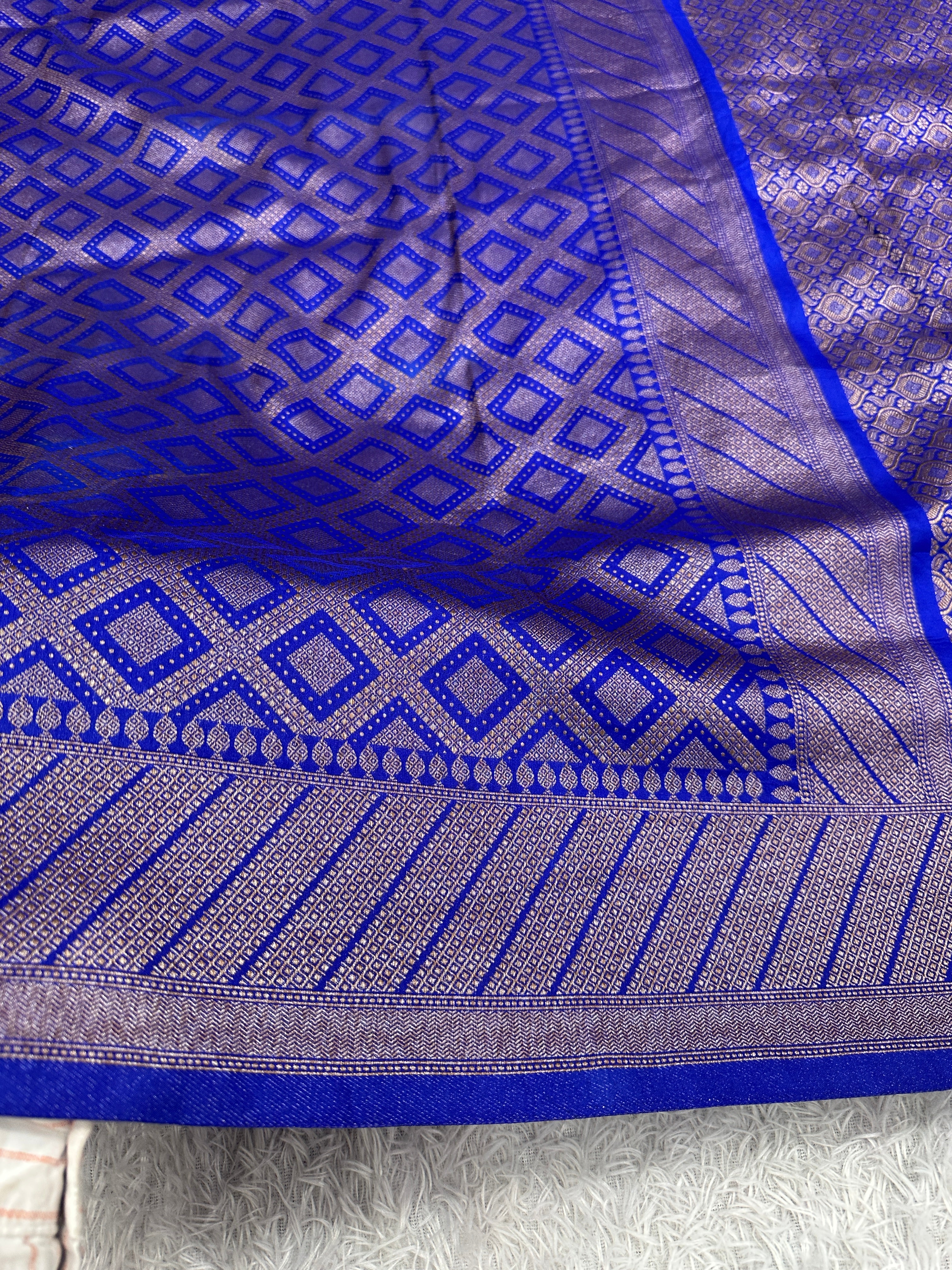 Royal Blue Banarasi Dupion Silk Saree with Embossed Antique Zari Weaving & Rich Antique Zari Pallu | STF115