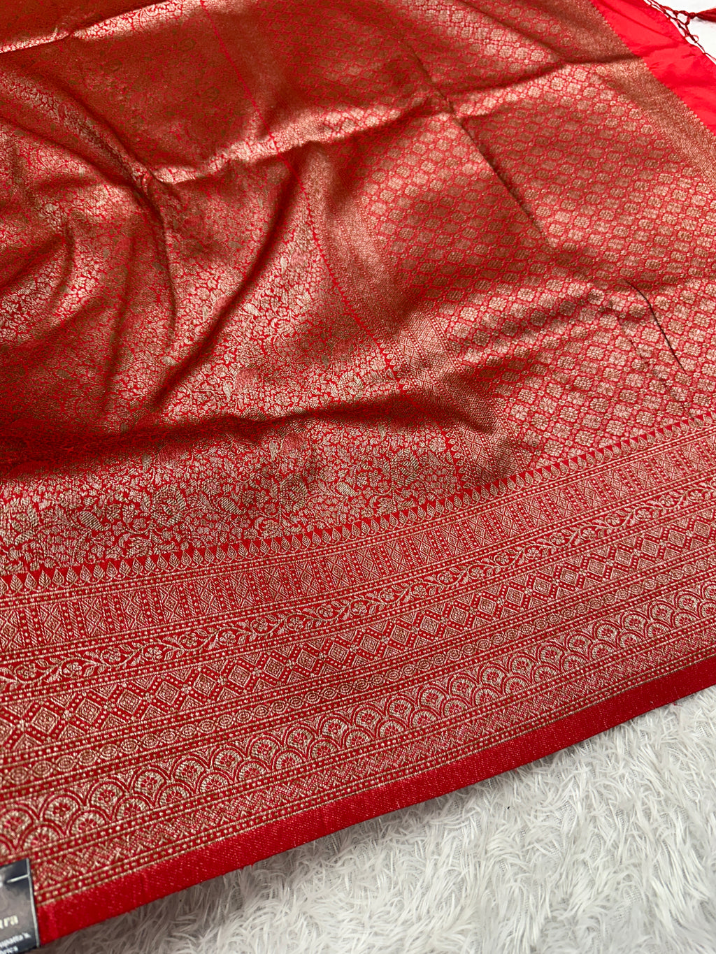Red  Banarasi Dupion Silk Saree with Embossed Antique Zari Weaving & Rich Antique Zari Pallu | STF91
