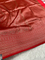 Red  Banarasi Dupion Silk Saree with Embossed Antique Zari Weaving & Rich Antique Zari Pallu | STF91