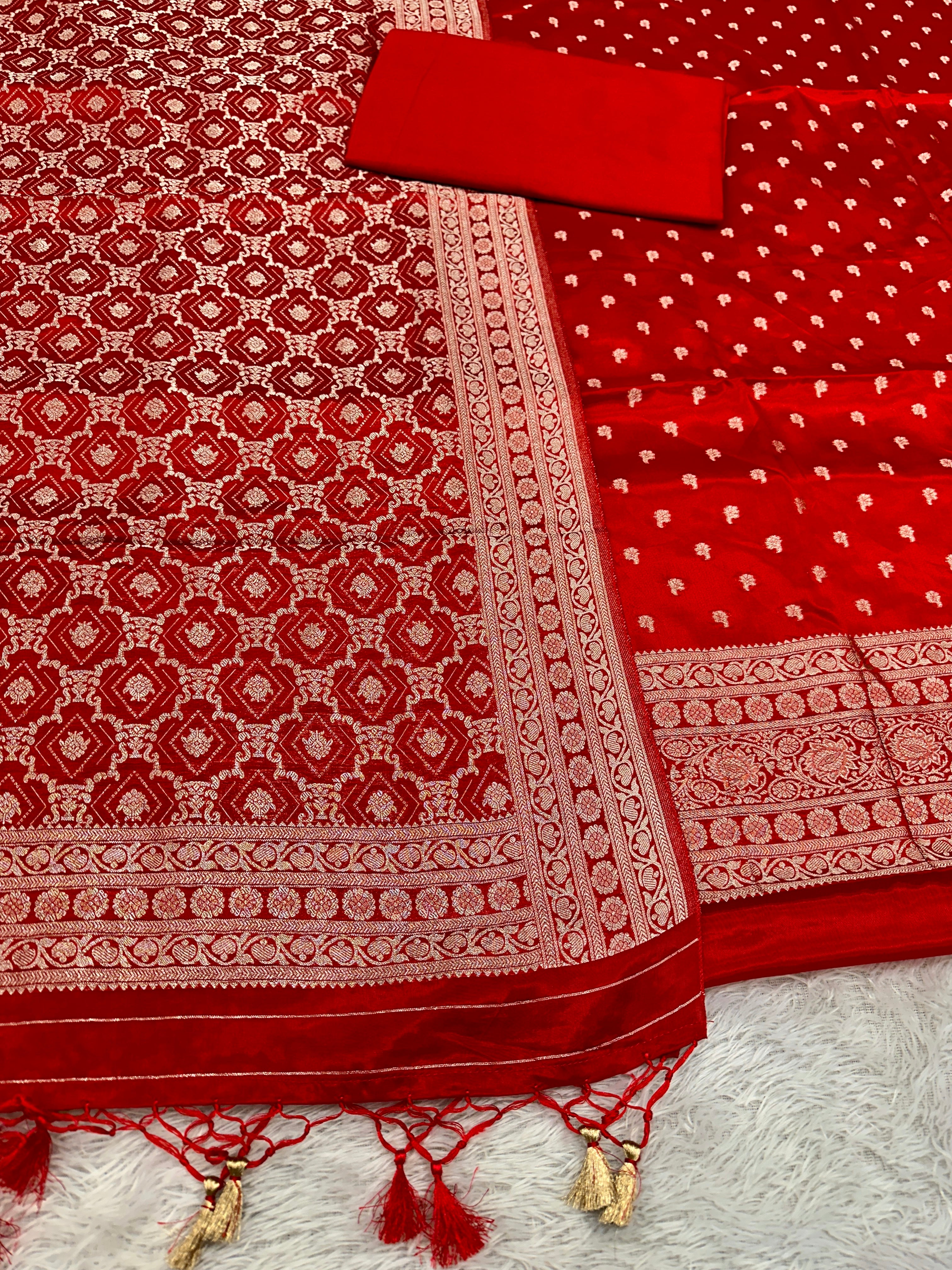 ✨ Banarasi Jacquard Gap Buti HO Silk 3-Piece Unstitched Dress Material MSS17