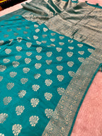 Raw Silk Zari Buta Light Blue color  Saree RS002