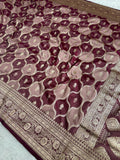 Wine & Strawberry Rangkaat Banarasi Mashru Silk Saree with Jacquard Woven Jaal Pattern MKS033