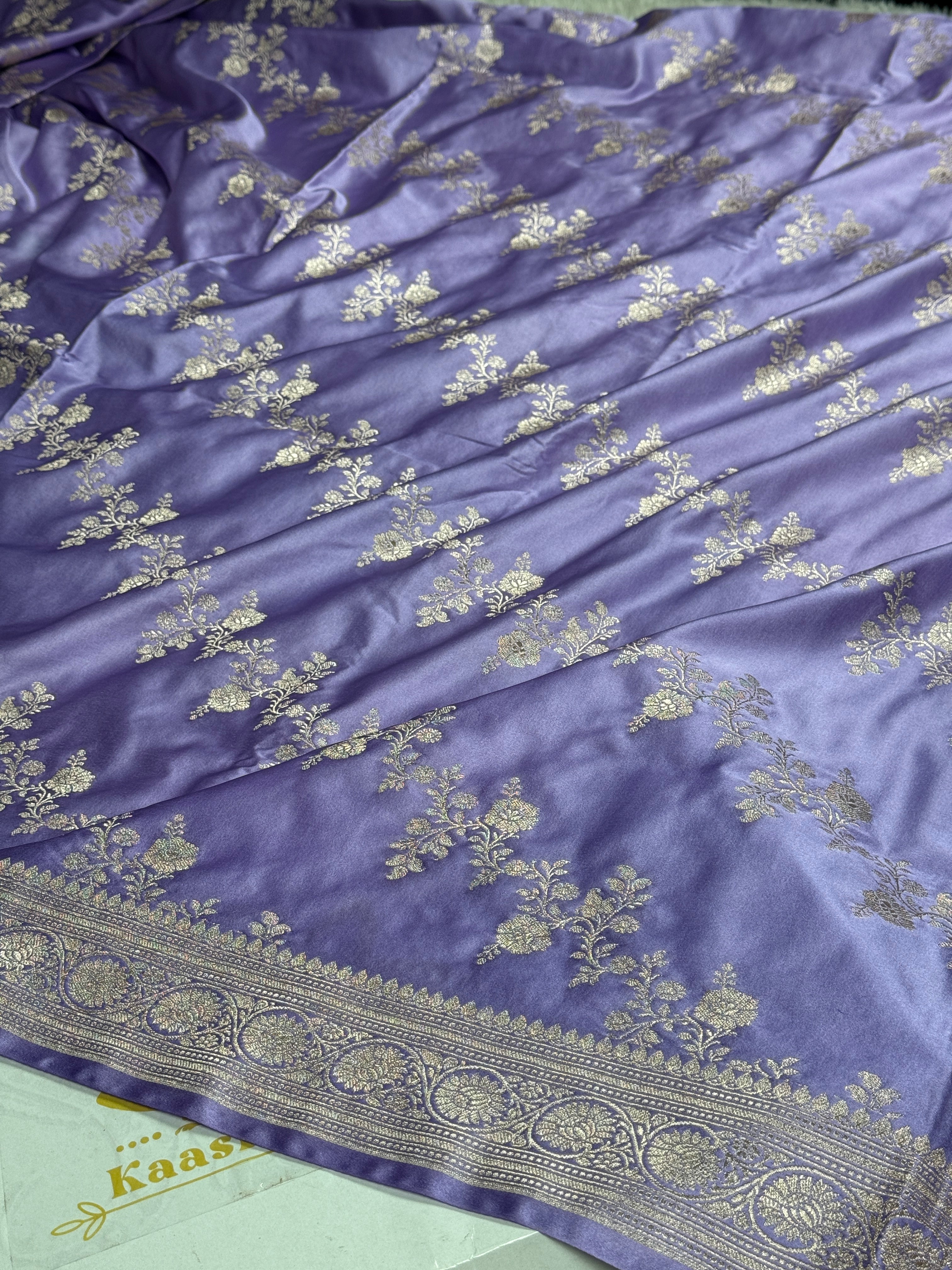 Lavender Premium Banarasi Mashru Silk Saree with Jaal Woven Pattern MKS142
