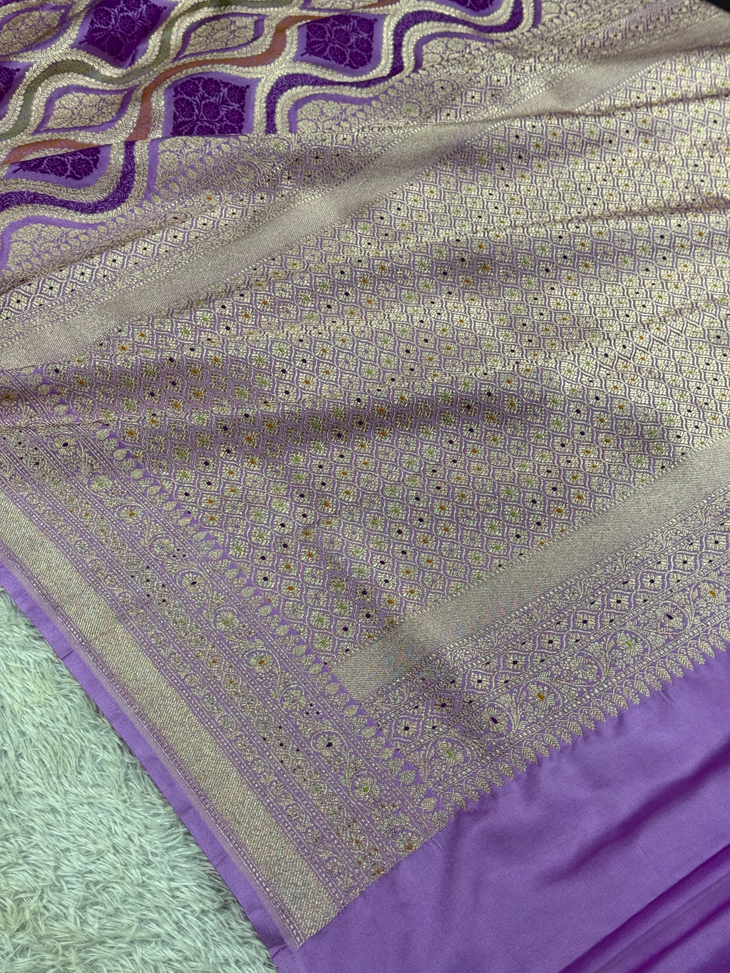 Kaashi Threads Mof Color Mashru Kataan Silk Saree with Zari Meenakari Jaal Woven Design – MKS403