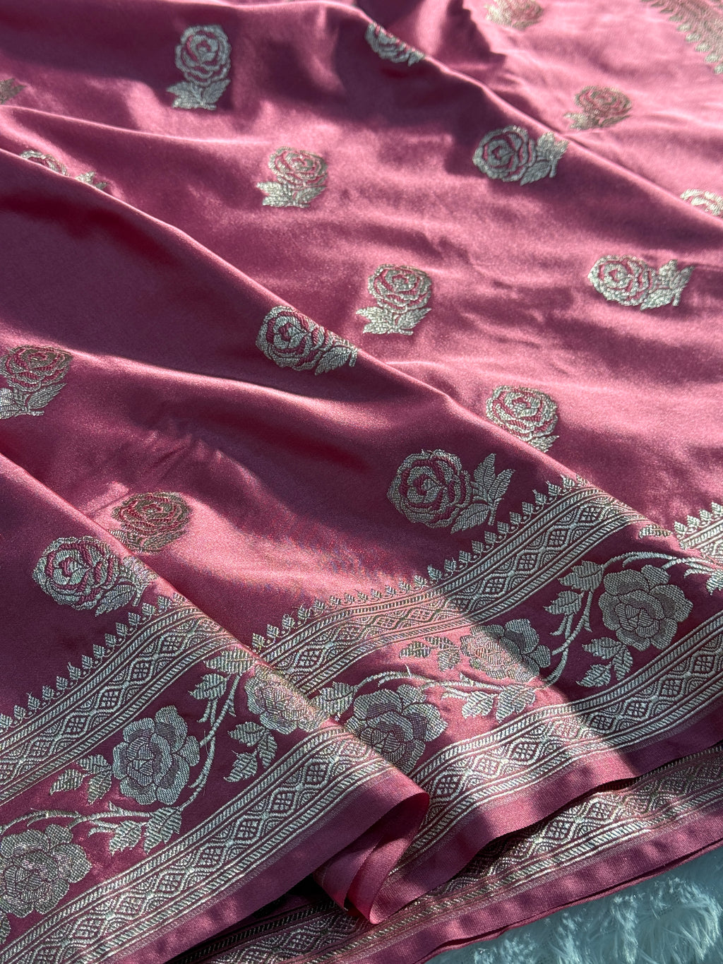 Rose Design Mashru kataan Saree Ms17