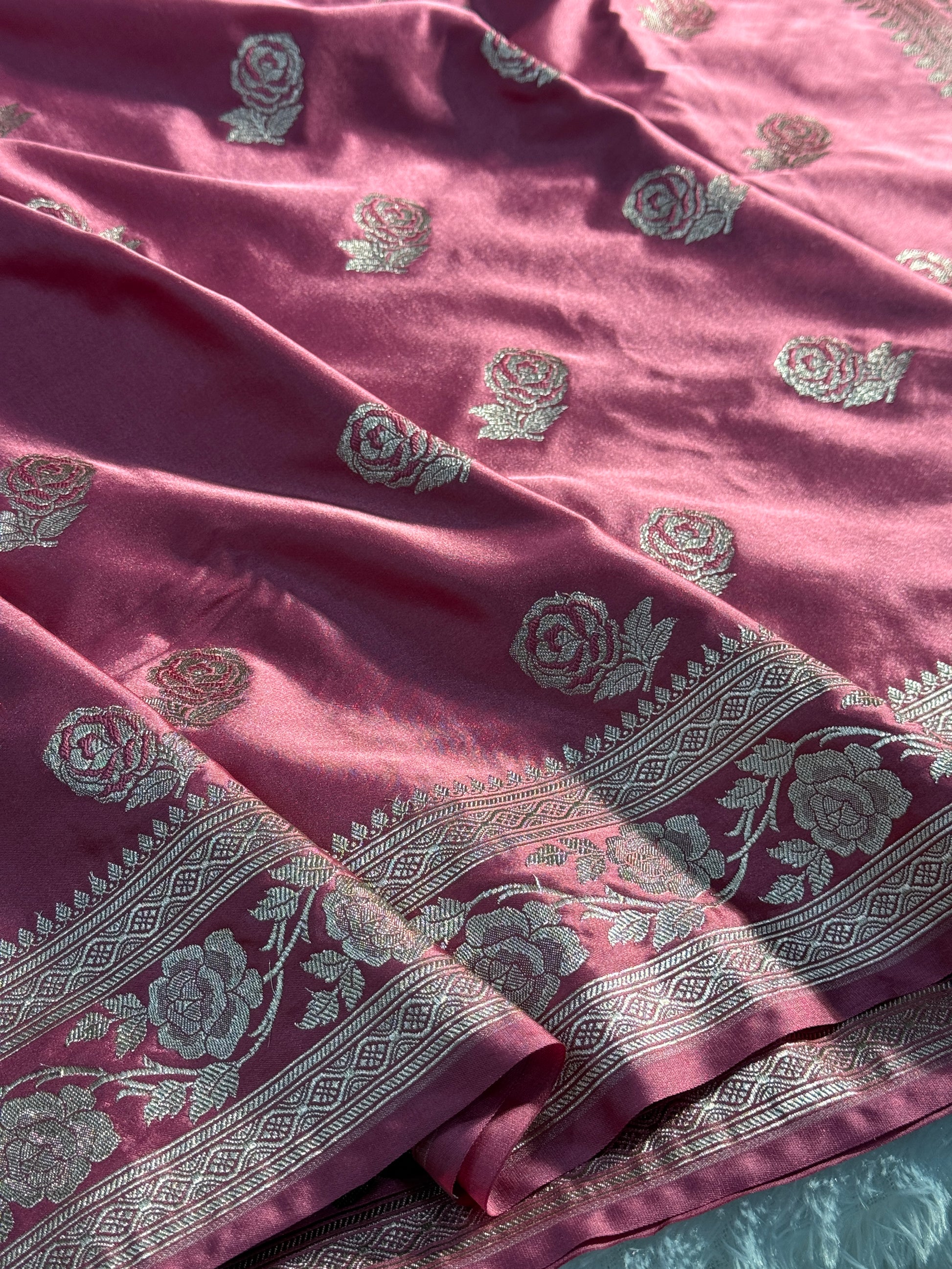 Rose Design Mashru kataan Saree Ms17