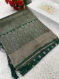 Bottle Green Banarasi Dupion Silk Saree with Embossed Antique Zari Weaving & Rich Antique Zari Pallu | STF98