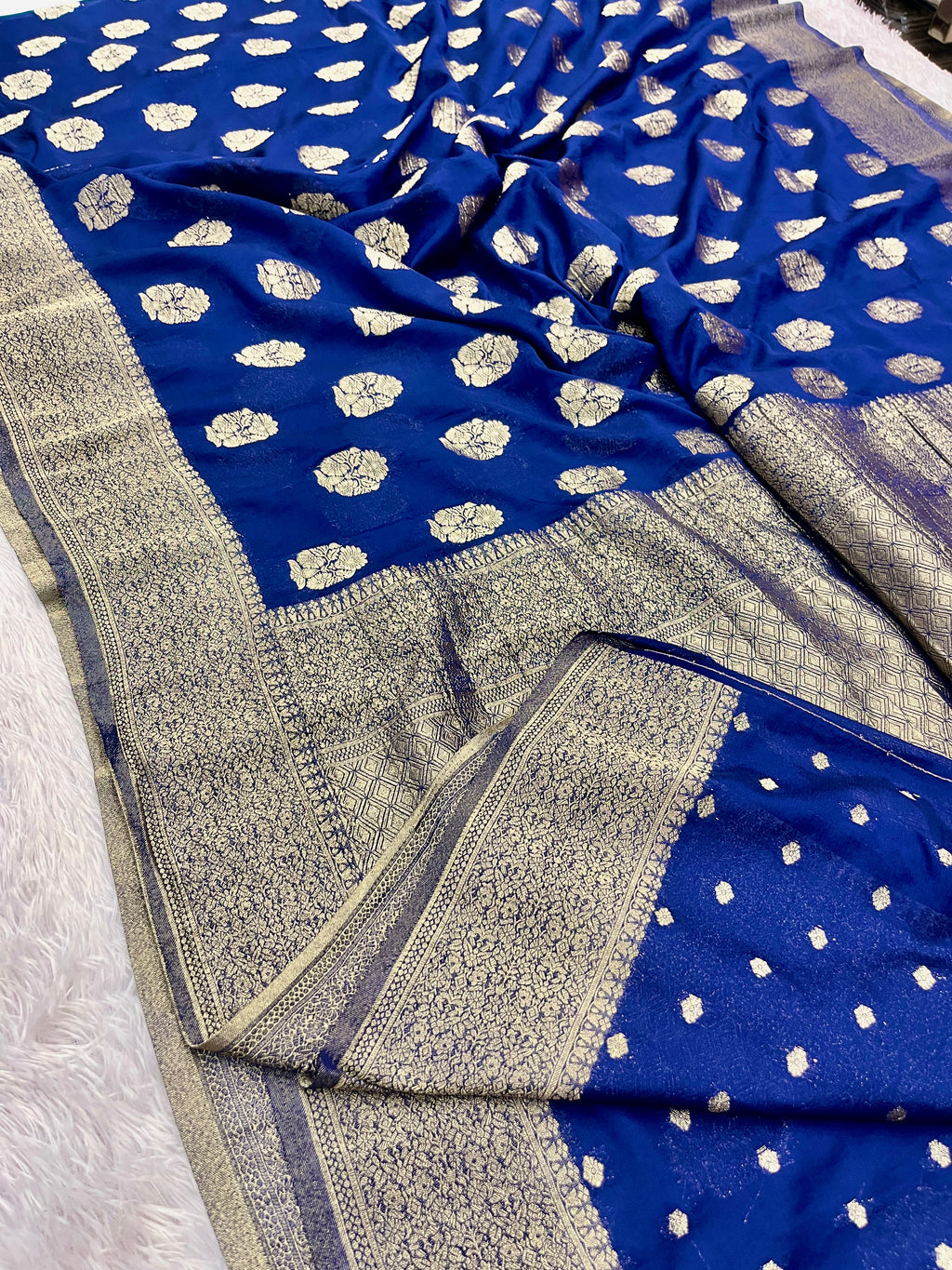 Chinon Silk Royal Buta   Design Navy blue  Saree CN08