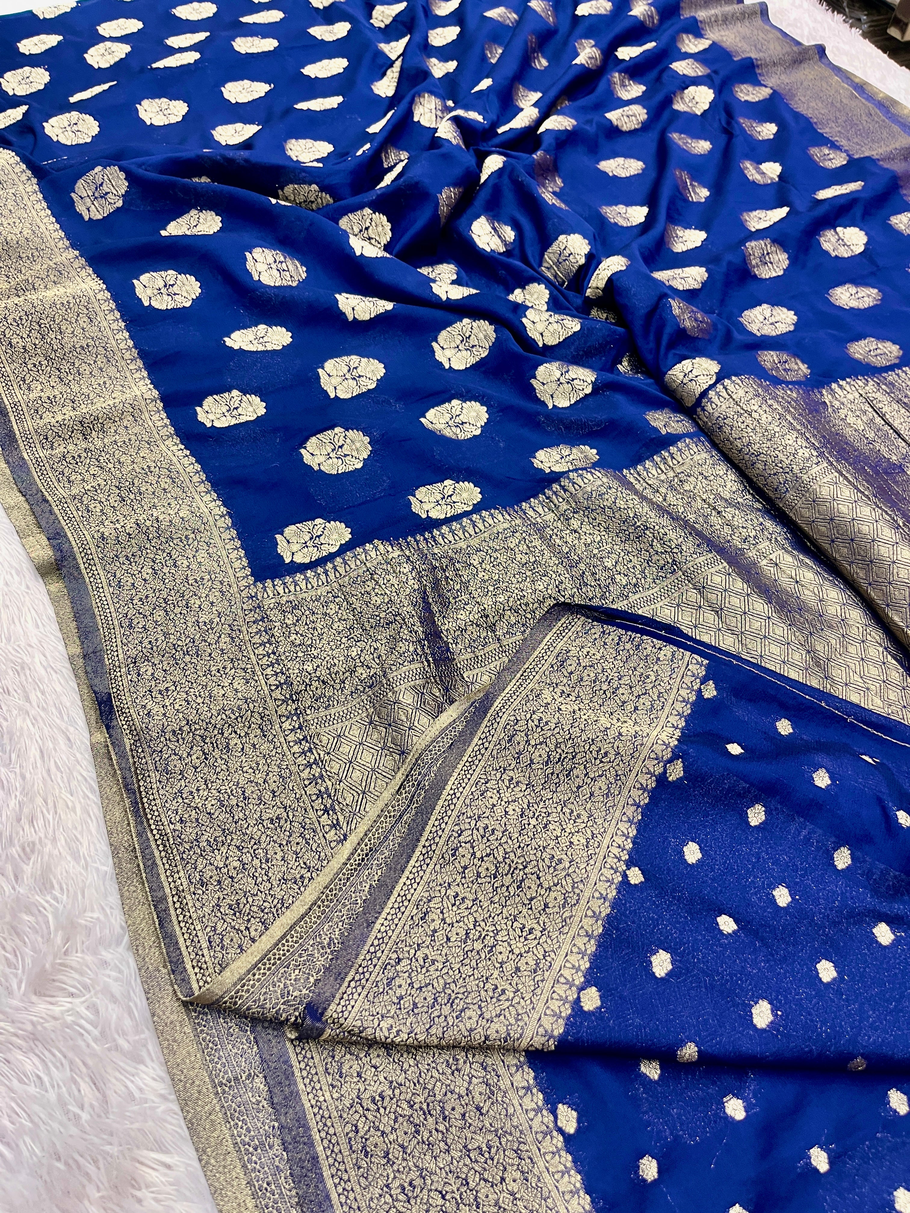 Chinon Silk Royal Buta   Design Navy blue  Saree CN08