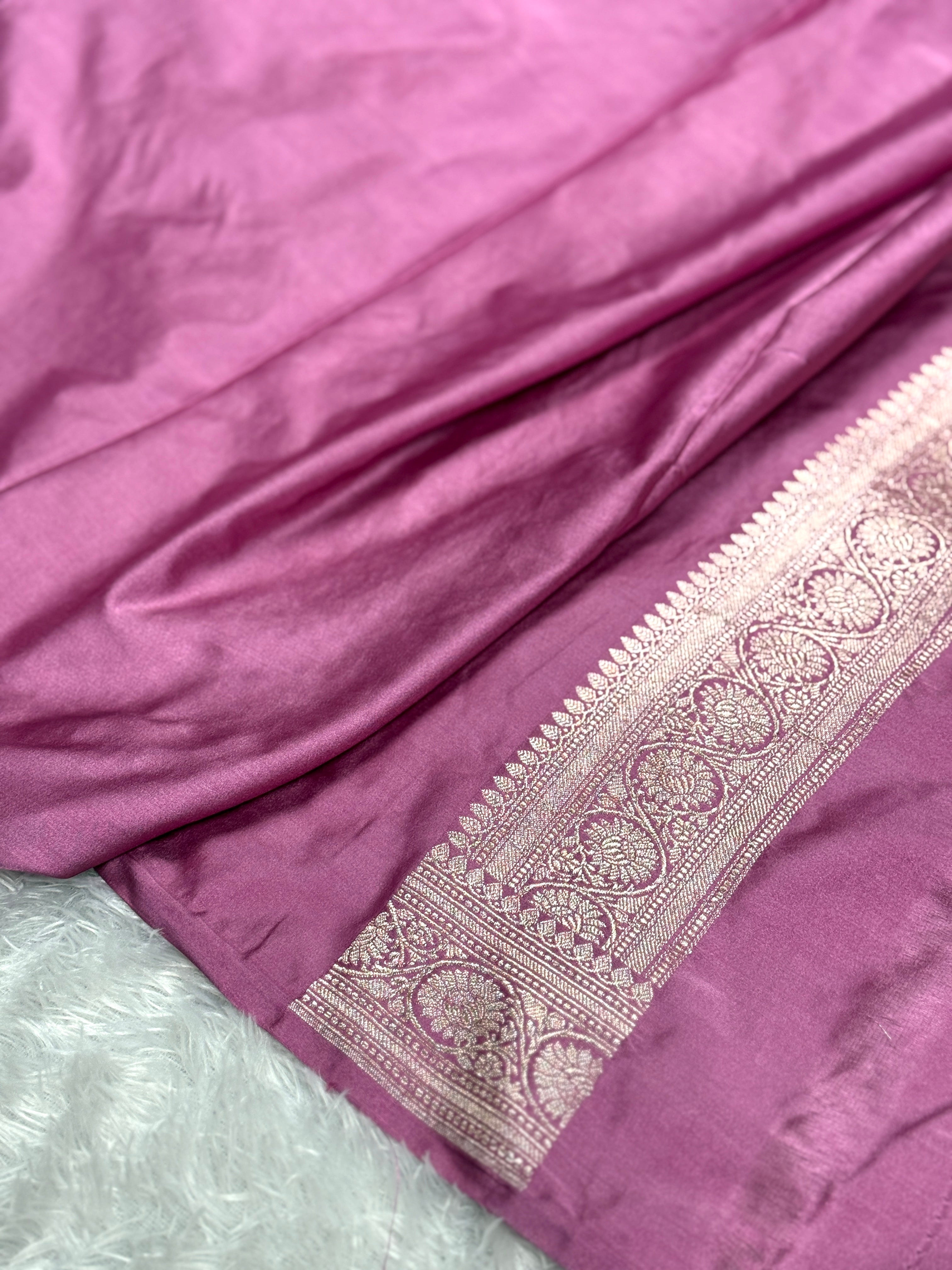 Strawberry Banarasi Mashru Silk Saree with Jacquard Woven Jaal Design & Fancy Border MKS141
