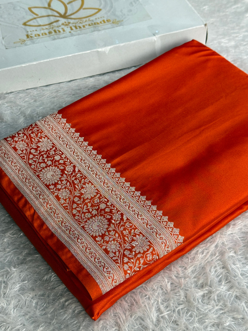 Orange Banarasi Mashru Kataan Silk Saree with Zari Woven Border | MKS711