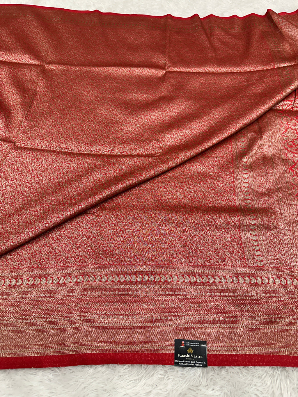 Red Banarasi Dupion Silk Saree with Embossed Antique Zari Weaving & Rich Antique Zari Pallu | STF95
