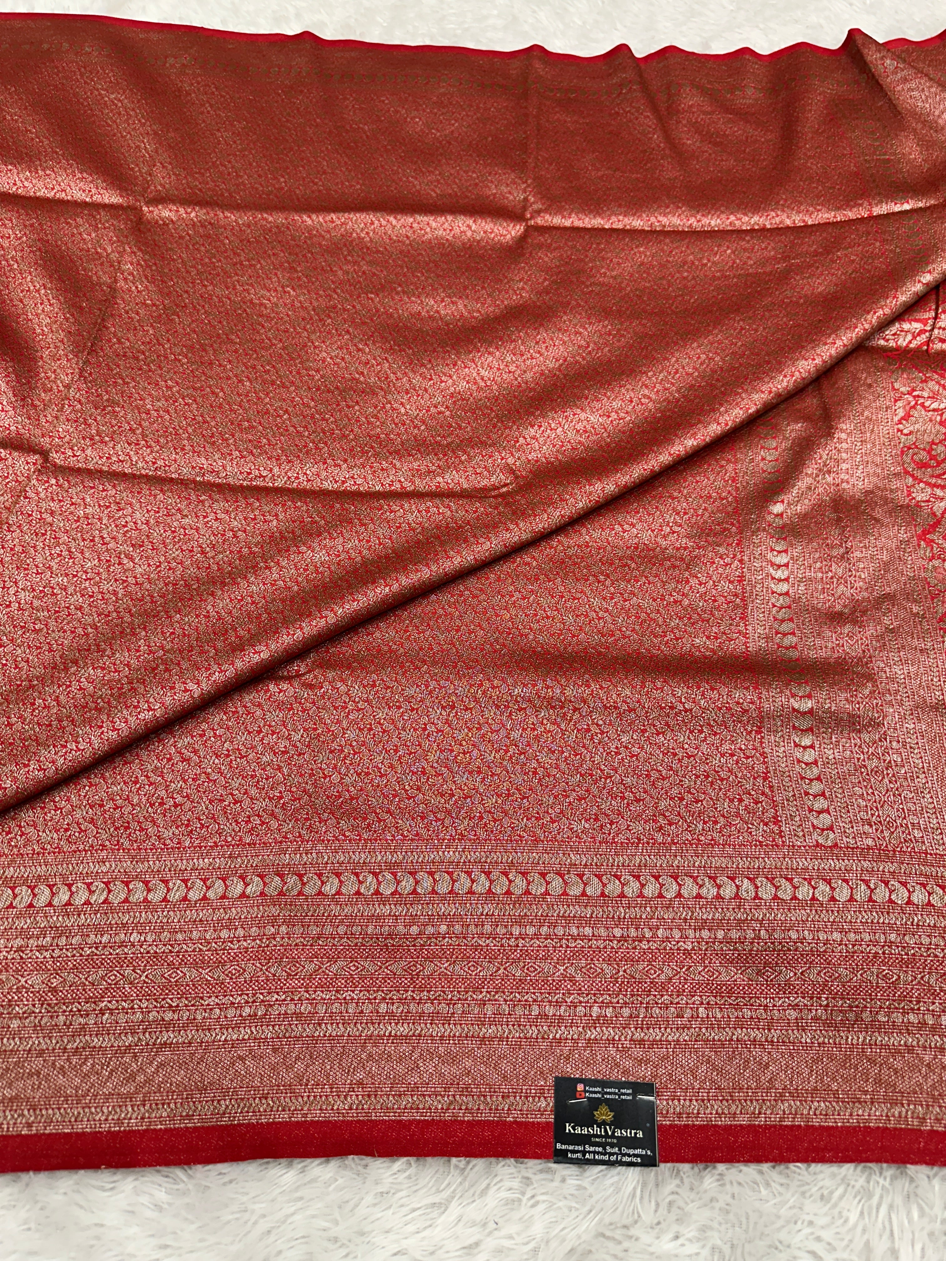 Red Banarasi Dupion Silk Saree with Embossed Antique Zari Weaving & Rich Antique Zari Pallu | STF95