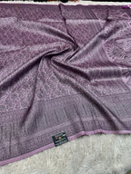 STF56 – Elegant Lavender Dupion Saree with Embossed Square Woven Designs
