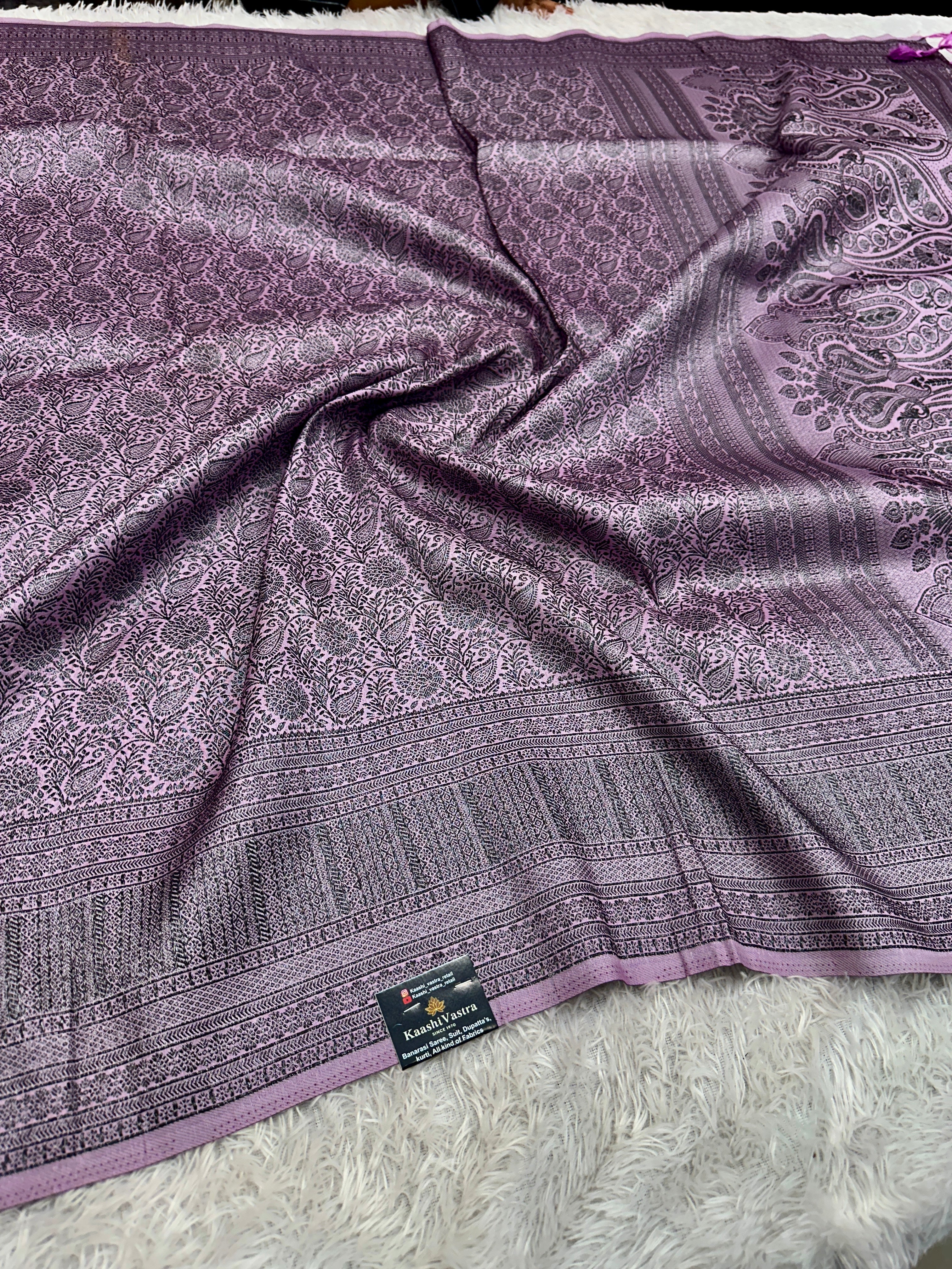 STF56 – Elegant Lavender Dupion Saree with Embossed Square Woven Designs