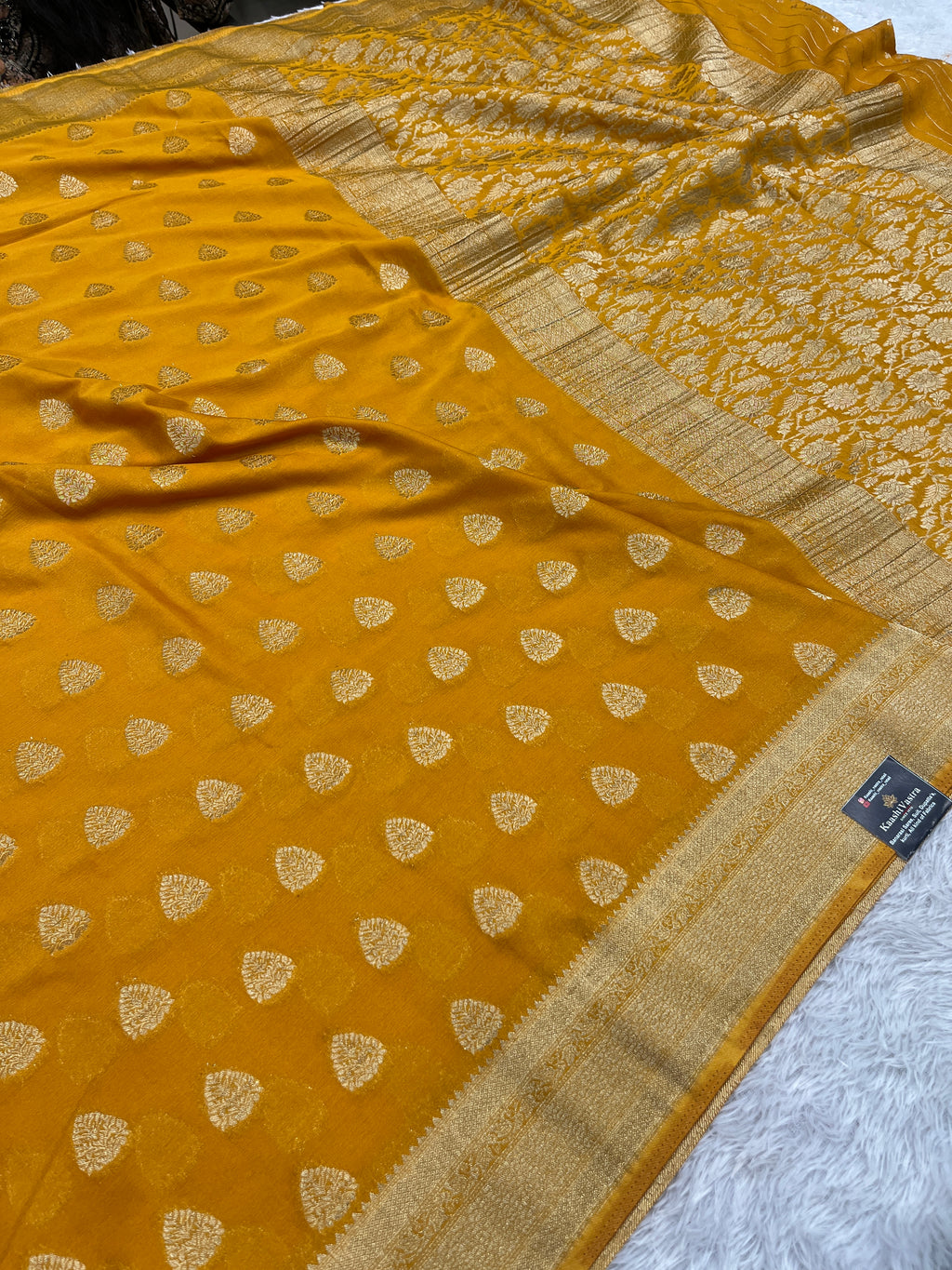Chinon Silk Buta Zari Mustard Yellow Color Saree CN01
